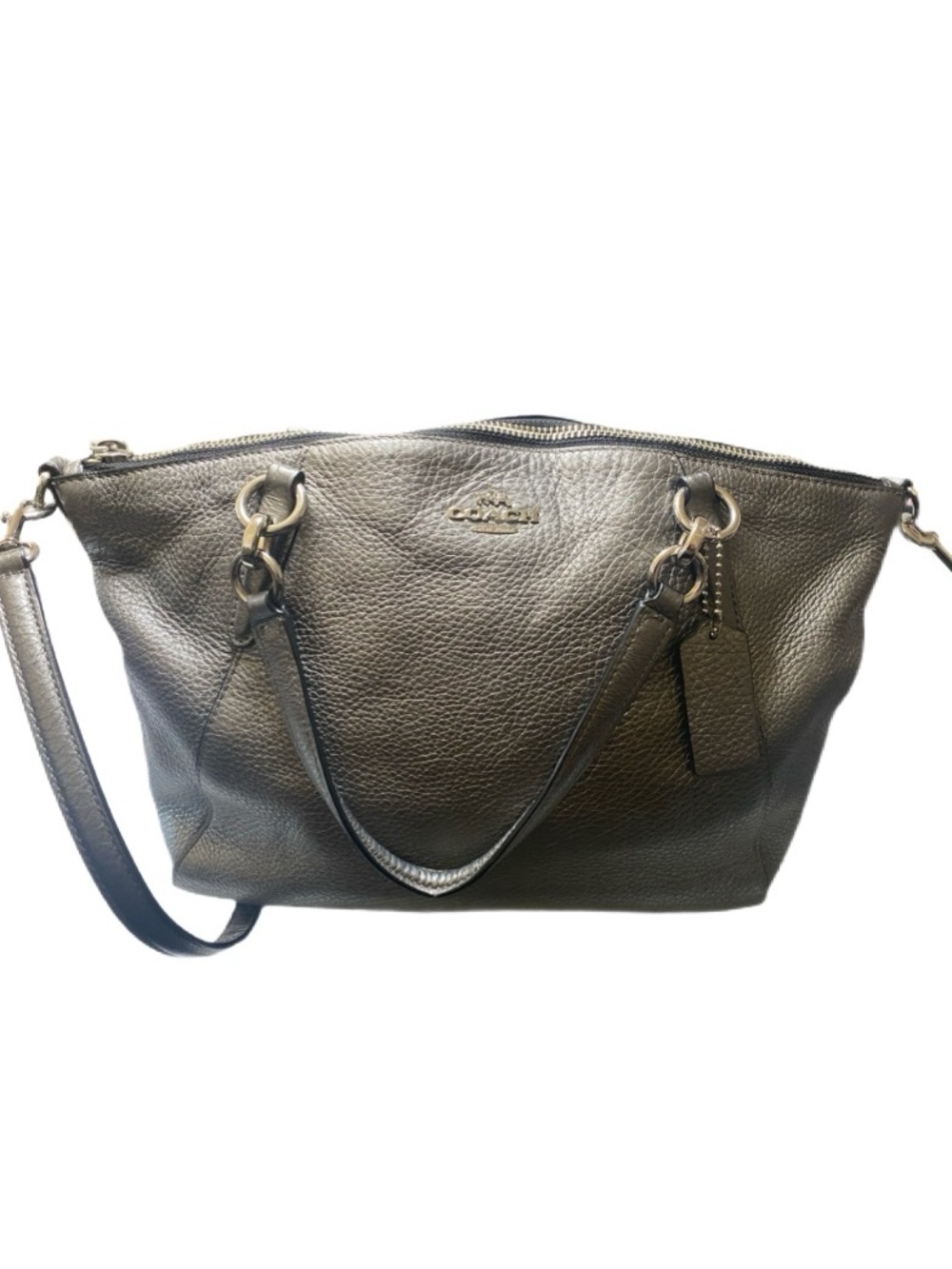 Coach Metallic Bronze Brown Pebbled Leather Kelsey Satchel Crossbody F56127